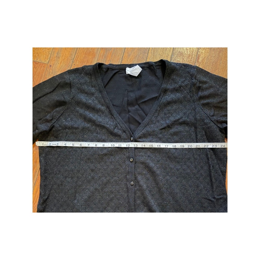 Jaclyn Smith Womens 3X Black Metallic Diamond Knit V-Neck Button Front Cardigan - Picture 5 of 6